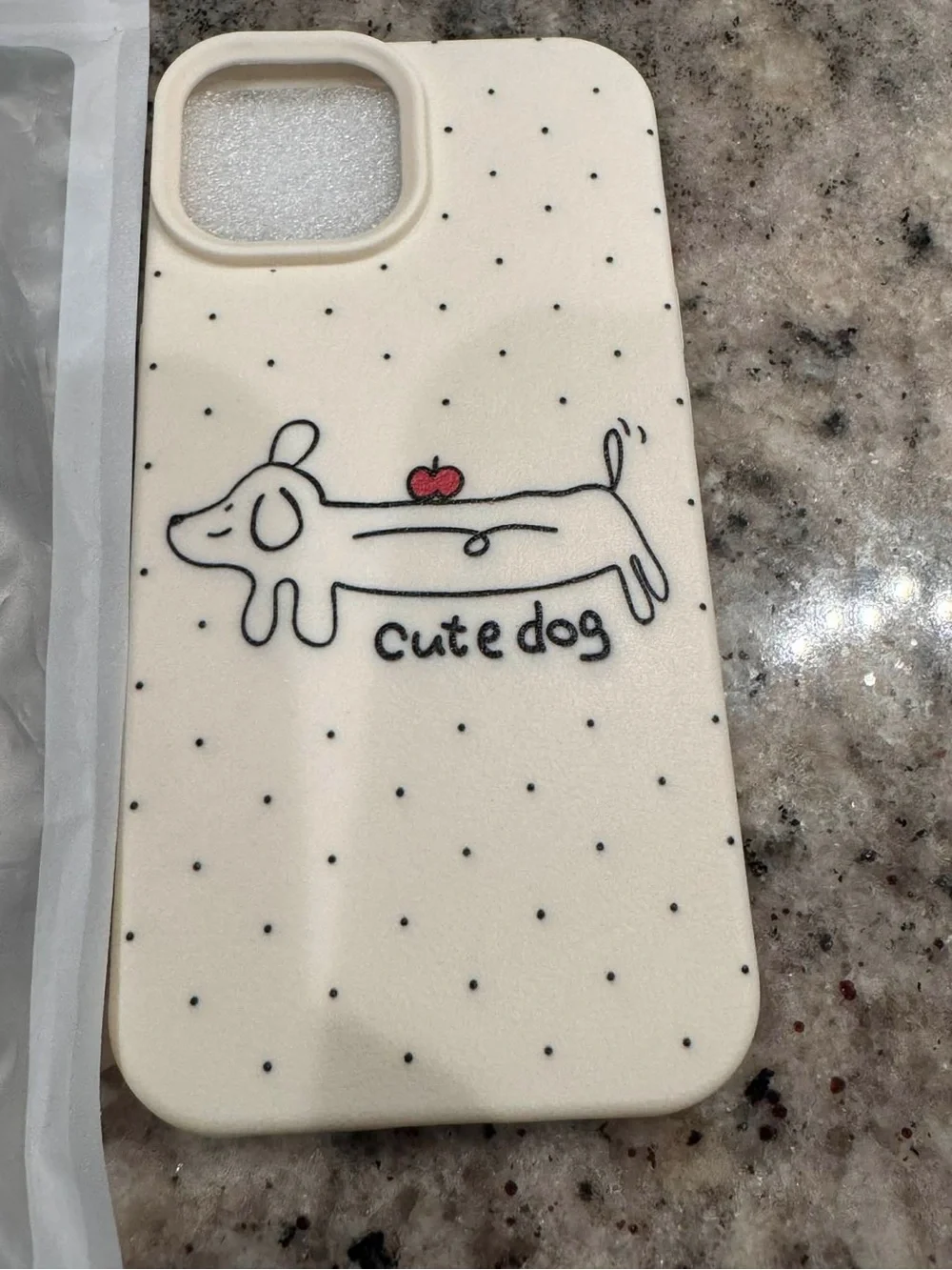 Cute Dog iPhone 15 Case - Cream with Red Accent